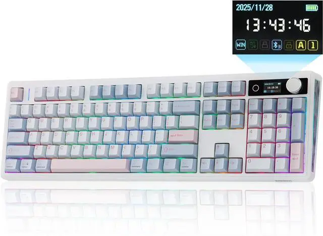 Main image of EPOMAKER TH108 V2 PRO Full Size Mechanical Keyboard with Screen&Knob, 10000mAh, BT/2.4Ghz, Mac Modifier PBT Keycap, Hot Swap, RGB, Gasket, Wireless Gaming Keyboard for Mac/PC (Blue, Creamy Jade)
