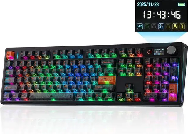 Main image of EPOMAKER TH108 V2 PRO Full Size Mechanical Keyboard with Screen&Knob, 10000mAh, BT/2.4Ghz, Mac Modifier PBT Keycap, Hot Swap, RGB, Gasket, Wireless Gaming Keyboard for Mac/PC (Black, Creamy Jade)