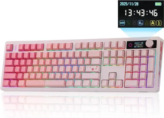 Main image of EPOMAKER TH108 V2 PRO Full Size Mechanical Keyboard with Screen&Knob, 10000mAh, BT/2.4Ghz, Mac Modifier PBT Keycap, Hot Swap, RGB, Gasket, Wireless Gaming Keyboard for Mac/PC (Pink, Sea Salt Silent)
