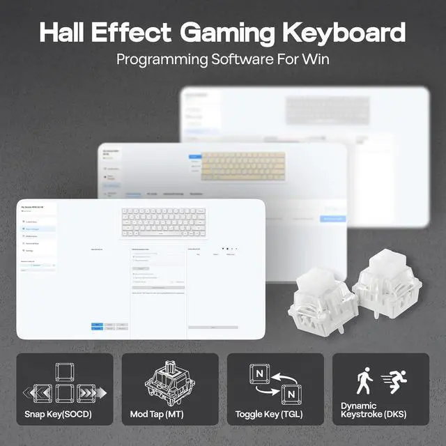 Alt view image 4 of 7 - EPOMAKER Aula MINI60 HE Hall Effect Gaming Keyboard,2.4GHz/BT, 8KHz Polling | SOCD & DKS, Adjustable Actuation & Fast Trigger, PBT Keycap, 60% Wireless Mechanical Keyboard for Win/Mac (Standard)