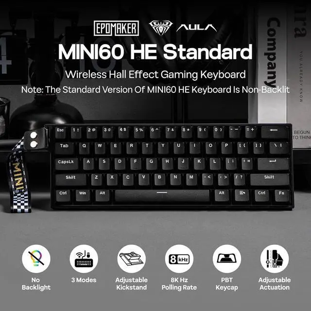 Alt view image 2 of 7 - EPOMAKER Aula MINI60 HE Hall Effect Gaming Keyboard,2.4GHz/BT, 8KHz Polling | SOCD & DKS, Adjustable Actuation & Fast Trigger, PBT Keycap, 60% Wireless Mechanical Keyboard for Win/Mac (Standard)