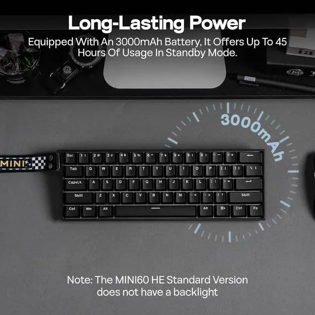 Alt view image 7 of 7 - EPOMAKER Aula MINI60 HE Hall Effect Gaming Keyboard,2.4GHz/BT, 8KHz Polling | SOCD & DKS, Adjustable Actuation & Fast Trigger, PBT Keycap, 60% Wireless Mechanical Keyboard for Win/Mac (Standard)