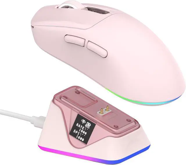 Main image of EPOMAKER NEX Lite Wireless Gaming Mouse with Screens & RGB Charging Dock 65g Right-Hand Gaming Mice, PAW3311 Sensor, 1K Polling, 12K DPI, BT 5.0/2.4GHz/USB-C, for Gaming & Office (Pink)