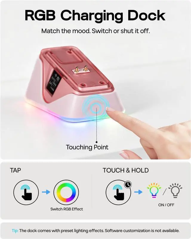 Alt view image 6 of 7 - EPOMAKER NEX Lite Wireless Gaming Mouse with Screens & RGB Charging Dock 65g Right-Hand Gaming Mice, PAW3311 Sensor, 1K Polling, 12K DPI, BT 5.0/2.4GHz/USB-C, for Gaming & Office (Pink)