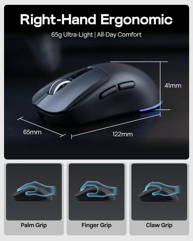 Alt view image 5 of 7 - EPOMAKER NEX Lite Wireless Gaming Mouse with Screens & RGB Charging Dock 65g Right-Hand Gaming Mice, PAW3311 Sensor, 1K Polling, 12K DPI, BT 5.0/2.4GHz/USB-C, for Gaming & Office (Black)