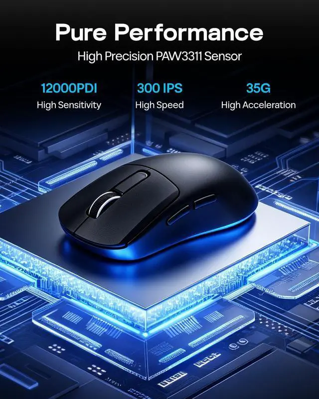 Alt view image 3 of 7 - EPOMAKER NEX Lite Wireless Gaming Mouse with Screens & RGB Charging Dock 65g Right-Hand Gaming Mice, PAW3311 Sensor, 1K Polling, 12K DPI, BT 5.0/2.4GHz/USB-C, for Gaming & Office (Black)
