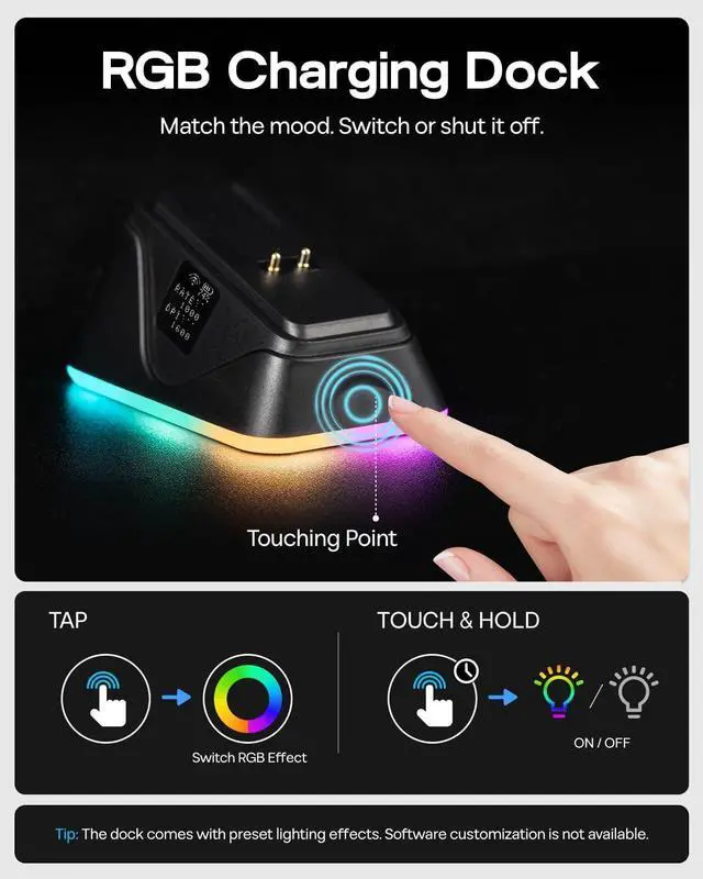 Alt view image 6 of 7 - EPOMAKER NEX Lite Wireless Gaming Mouse with Screens & RGB Charging Dock 65g Right-Hand Gaming Mice, PAW3311 Sensor, 1K Polling, 12K DPI, BT 5.0/2.4GHz/USB-C, for Gaming & Office (Black)