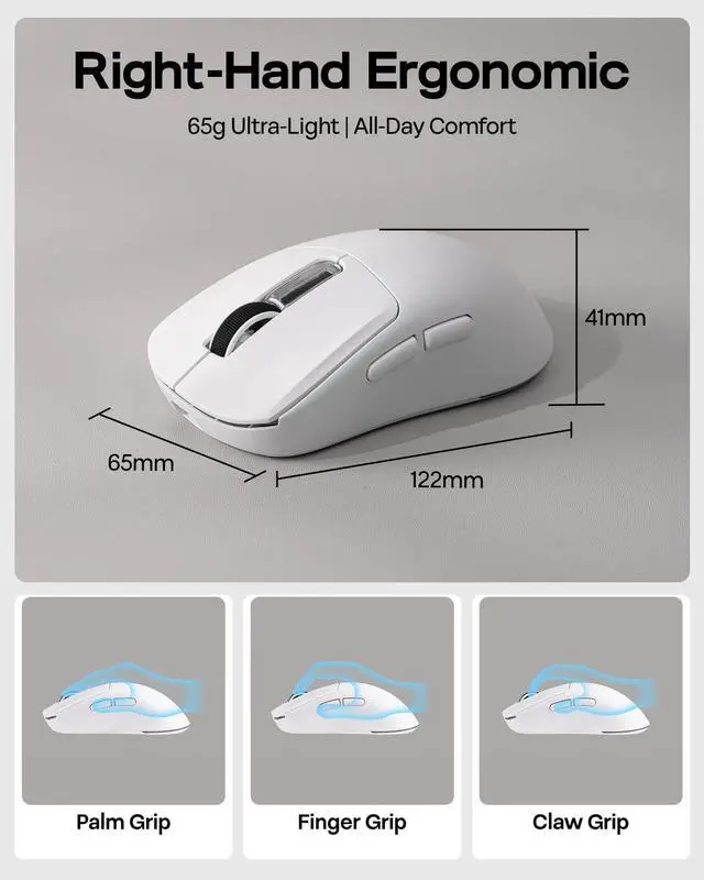 Alt view image 5 of 7 - EPOMAKER NEX Lite Wireless Gaming Mouse with Screens & RGB Charging Dock 65g Right-Hand Gaming Mice, PAW3311 Sensor, 1K Polling, 12K DPI, BT 5.0/2.4GHz/USB-C, for Gaming & Office (White)
