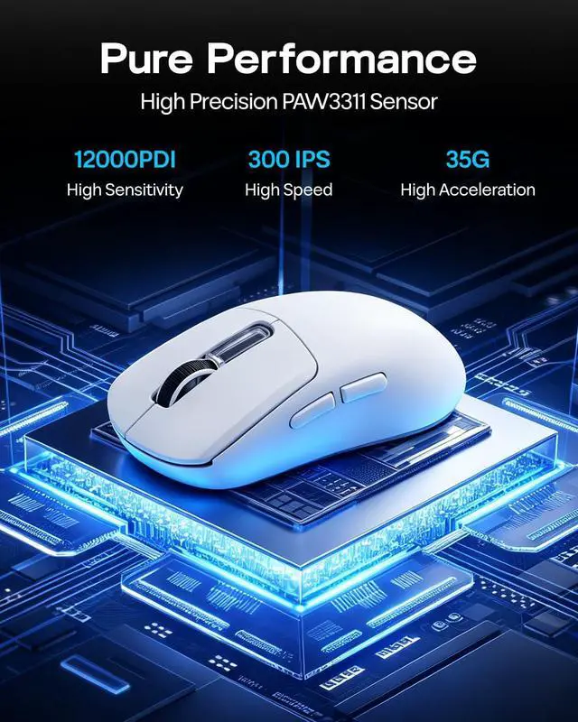 Alt view image 3 of 7 - EPOMAKER NEX Lite Wireless Gaming Mouse with Screens & RGB Charging Dock 65g Right-Hand Gaming Mice, PAW3311 Sensor, 1K Polling, 12K DPI, BT 5.0/2.4GHz/USB-C, for Gaming & Office (White)