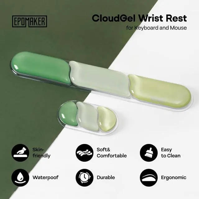 Alt view image 2 of 7 - EPOMAKER CloudGel Wrist Rest for Keyboard and Mouse, 2 Pieces Silicone Wrist Support, Anti-Slip Rubber Bottom, Ergonomic Design, Suitable for Office/Computer/Laptop/Gaming (Green)