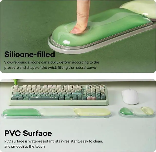 Alt view image 6 of 7 - EPOMAKER CloudGel Wrist Rest for Keyboard and Mouse, 2 Pieces Silicone Wrist Support, Anti-Slip Rubber Bottom, Ergonomic Design, Suitable for Office/Computer/Laptop/Gaming (Green)