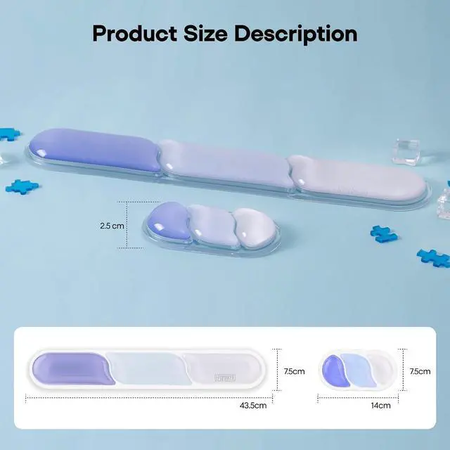 Alt view image 7 of 7 - EPOMAKER CloudGel Wrist Rest for Keyboard and Mouse, 2 Pieces Silicone Wrist Support, Anti-Slip Rubber Bottom, Ergonomic Design, Suitable for Office/Computer/Laptop/Gaming (Blue)