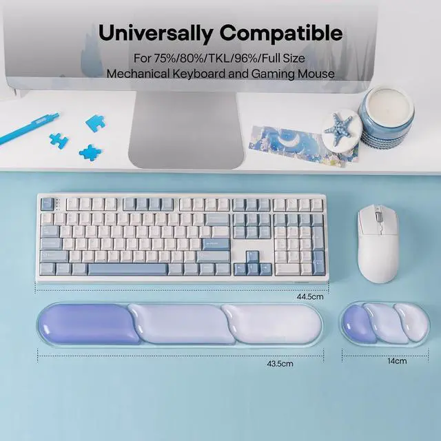 Alt view image 3 of 7 - EPOMAKER CloudGel Wrist Rest for Keyboard and Mouse, 2 Pieces Silicone Wrist Support, Anti-Slip Rubber Bottom, Ergonomic Design, Suitable for Office/Computer/Laptop/Gaming (Blue)