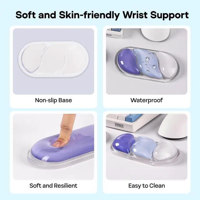Alt view image 4 of 7 - EPOMAKER CloudGel Wrist Rest for Keyboard and Mouse, 2 Pieces Silicone Wrist Support, Anti-Slip Rubber Bottom, Ergonomic Design, Suitable for Office/Computer/Laptop/Gaming (Blue)