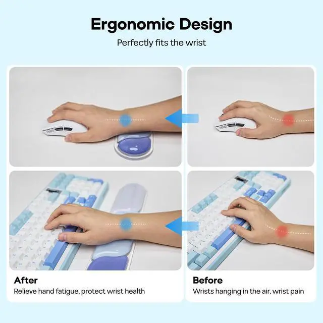 Alt view image 5 of 7 - EPOMAKER CloudGel Wrist Rest for Keyboard and Mouse, 2 Pieces Silicone Wrist Support, Anti-Slip Rubber Bottom, Ergonomic Design, Suitable for Office/Computer/Laptop/Gaming (Blue)