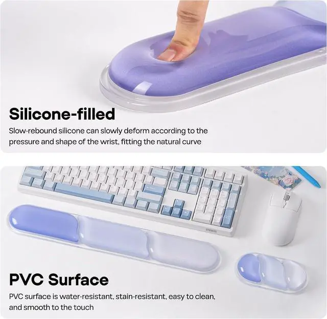 Alt view image 6 of 7 - EPOMAKER CloudGel Wrist Rest for Keyboard and Mouse, 2 Pieces Silicone Wrist Support, Anti-Slip Rubber Bottom, Ergonomic Design, Suitable for Office/Computer/Laptop/Gaming (Blue)