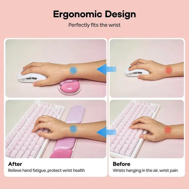 Alt view image 5 of 7 - EPOMAKER CloudGel Wrist Rest for Keyboard and Mouse, 2 Pieces Silicone Wrist Support, Anti-Slip Rubber Bottom, Ergonomic Design, Suitable for Office/Computer/Laptop/Gaming (Pink)