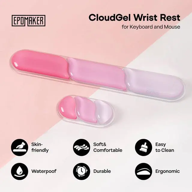Alt view image 2 of 7 - EPOMAKER CloudGel Wrist Rest for Keyboard and Mouse, 2 Pieces Silicone Wrist Support, Anti-Slip Rubber Bottom, Ergonomic Design, Suitable for Office/Computer/Laptop/Gaming (Pink)