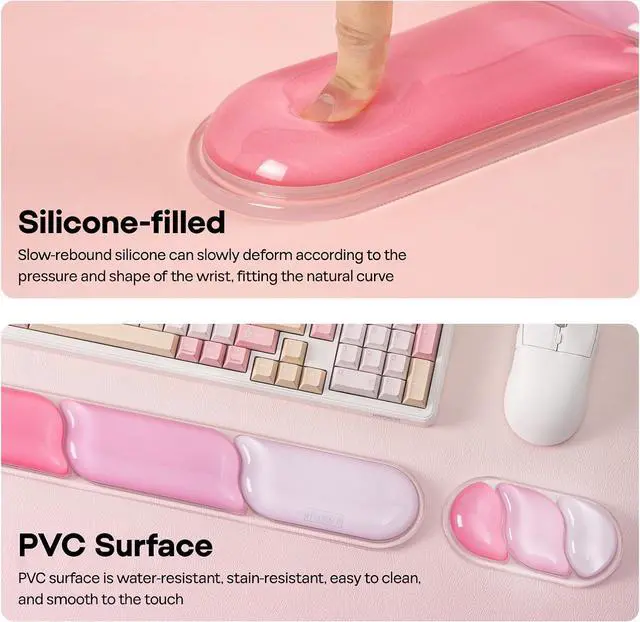 Alt view image 6 of 7 - EPOMAKER CloudGel Wrist Rest for Keyboard and Mouse, 2 Pieces Silicone Wrist Support, Anti-Slip Rubber Bottom, Ergonomic Design, Suitable for Office/Computer/Laptop/Gaming (Pink)