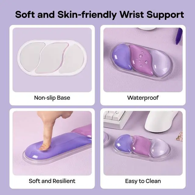 Alt view image 4 of 7 - EPOMAKER CloudGel Wrist Rest for Keyboard and Mouse, 2 Pieces Silicone Wrist Support, Anti-Slip Rubber Bottom, Ergonomic Design, Suitable for Office/Computer/Laptop/Gaming (Purple)