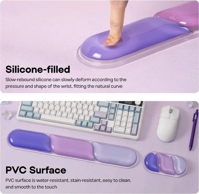 Alt view image 5 of 7 - EPOMAKER CloudGel Wrist Rest for Keyboard and Mouse, 2 Pieces Silicone Wrist Support, Anti-Slip Rubber Bottom, Ergonomic Design, Suitable for Office/Computer/Laptop/Gaming (Purple)