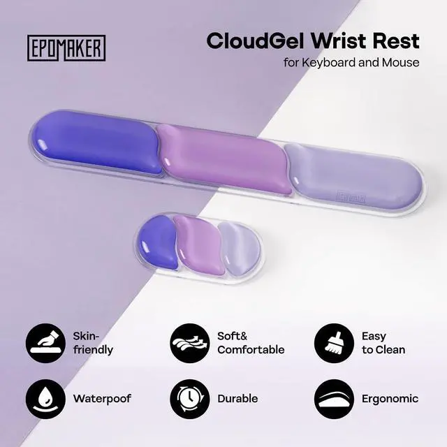 Alt view image 2 of 7 - EPOMAKER CloudGel Wrist Rest for Keyboard and Mouse, 2 Pieces Silicone Wrist Support, Anti-Slip Rubber Bottom, Ergonomic Design, Suitable for Office/Computer/Laptop/Gaming (Purple)
