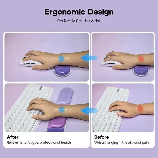 Alt view image 6 of 7 - EPOMAKER CloudGel Wrist Rest for Keyboard and Mouse, 2 Pieces Silicone Wrist Support, Anti-Slip Rubber Bottom, Ergonomic Design, Suitable for Office/Computer/Laptop/Gaming (Purple)