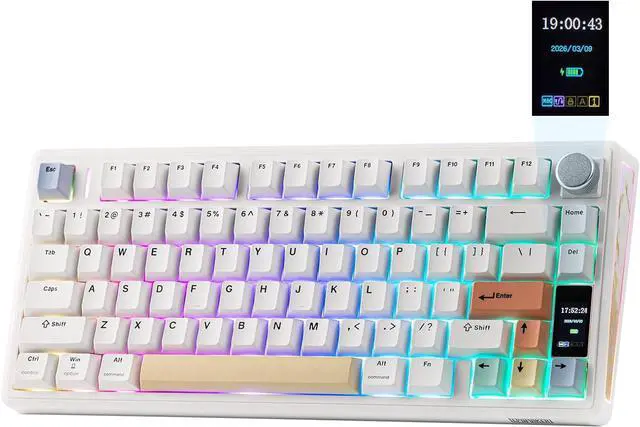 Main image of EPOMAKER TH80 V2 PRO Wireless Gaming Keyboard with Screen&Knob, 10000mAh 2.4Ghz/BT/USB-C, RGB, Hot Swap, Custom Driver, NKRO, PBT Keycap, Mechanical Keyboard for PC/Mac (White, Creamy Jade)