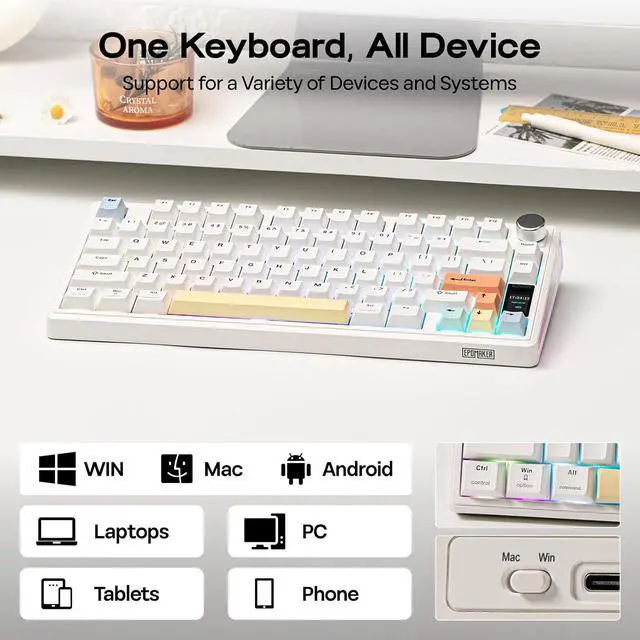Alt view image 6 of 7 - EPOMAKER TH80 V2 PRO Wireless Gaming Keyboard with Screen&Knob, 10000mAh 2.4Ghz/BT/USB-C, RGB, Hot Swap, Custom Driver, NKRO, PBT Keycap, Mechanical Keyboard for PC/Mac (White, Creamy Jade)