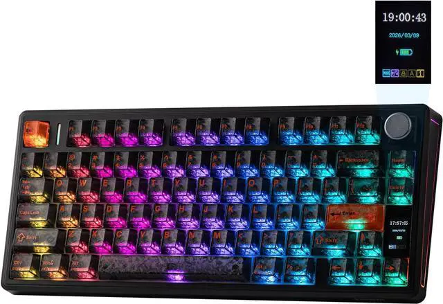 Main image of EPOMAKER TH80 V2 PRO Wireless Gaming Keyboard with Screen&Knob, 10000mAh 2.4Ghz/BT/USB-C, RGB, Hot Swap, Custom Driver, NKRO, PBT Keycap, Mechanical Keyboard for PC/Mac (Black, Creamy Jade)