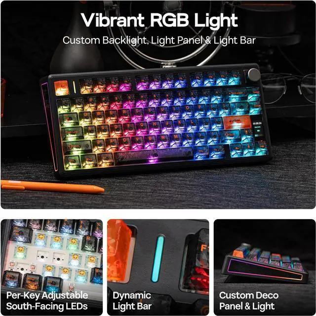 Alt view image 4 of 7 - EPOMAKER TH80 V2 PRO Wireless Gaming Keyboard with Screen&Knob, 10000mAh 2.4Ghz/BT/USB-C, RGB, Hot Swap, Custom Driver, NKRO, PBT Keycap, Mechanical Keyboard for PC/Mac (Black, Creamy Jade)