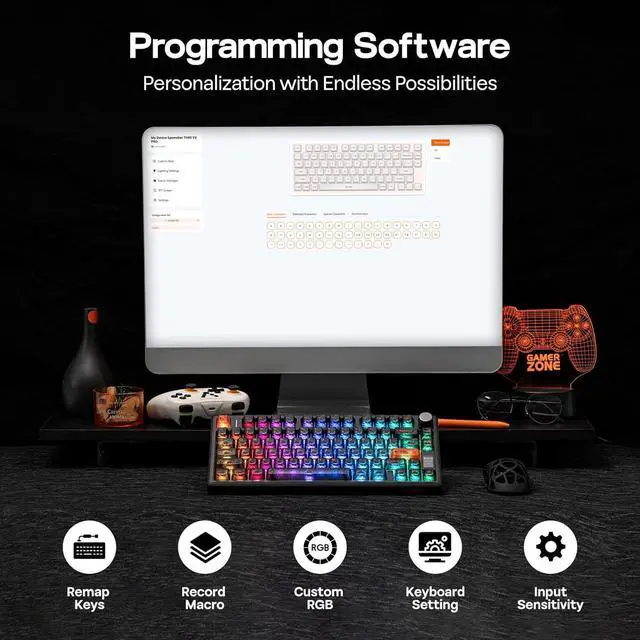 Alt view image 7 of 7 - EPOMAKER TH80 V2 PRO Wireless Gaming Keyboard with Screen&Knob, 10000mAh 2.4Ghz/BT/USB-C, RGB, Hot Swap, Custom Driver, NKRO, PBT Keycap, Mechanical Keyboard for PC/Mac (Black, Creamy Jade)