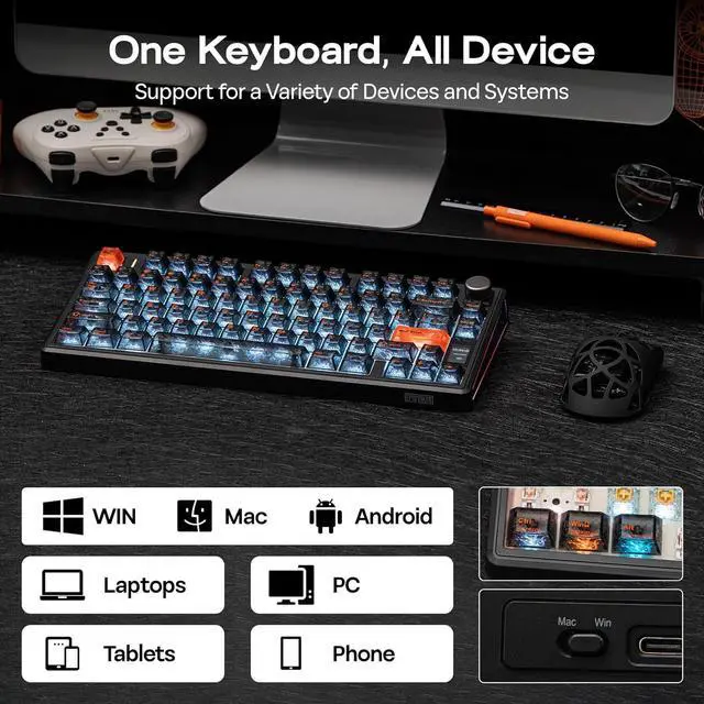 Alt view image 6 of 7 - EPOMAKER TH80 V2 PRO Wireless Gaming Keyboard with Screen&Knob, 10000mAh 2.4Ghz/BT/USB-C, RGB, Hot Swap, Custom Driver, NKRO, PBT Keycap, Mechanical Keyboard for PC/Mac (Black, Creamy Jade)