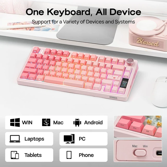 Alt view image 6 of 7 - EPOMAKER TH80 V2 PRO Wireless Gaming Keyboard with Screen&Knob, 10000mAh 2.4Ghz/BT/USB-C, RGB, Hot Swap, Custom Driver, NKRO, PBT Keycap, Mechanical Keyboard for PC/Mac (Pink, Sea Salt Silent)