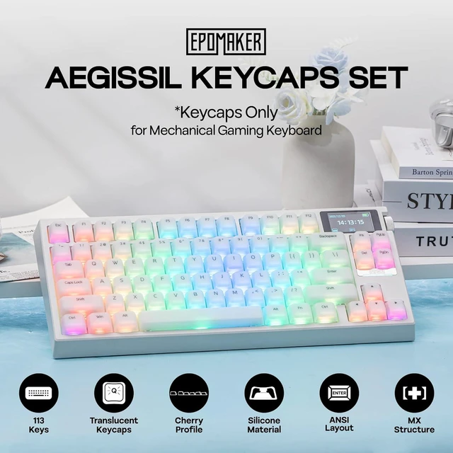 Alt view image 2 of 7 - EPOMAKER AegisSil Keycap Set, Silicone Material, Cherry Profile, 113 Keys, 65%/75%/Full Size, Custom Keyboard Keycaps Set for Cherry MX, Kailh, Outemu, Gateron Mechanical Gaming Keyboard (White)