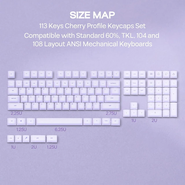 Alt view image 3 of 7 - EPOMAKER AegisSil Keycap Set, Silicone Material, Cherry Profile, 113 Keys, 65%/75%/Full Size, Custom Keyboard Keycaps Set for Cherry MX, Kailh, Outemu, Gateron Mechanical Gaming Keyboard (Purple)