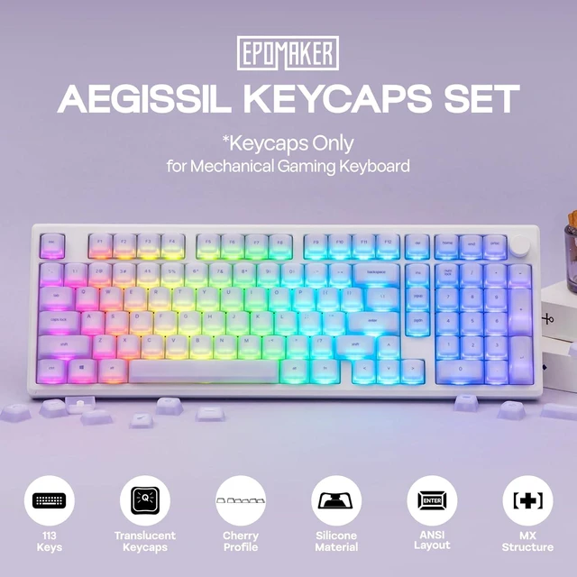 Alt view image 2 of 7 - EPOMAKER AegisSil Keycap Set, Silicone Material, Cherry Profile, 113 Keys, 65%/75%/Full Size, Custom Keyboard Keycaps Set for Cherry MX, Kailh, Outemu, Gateron Mechanical Gaming Keyboard (Purple)