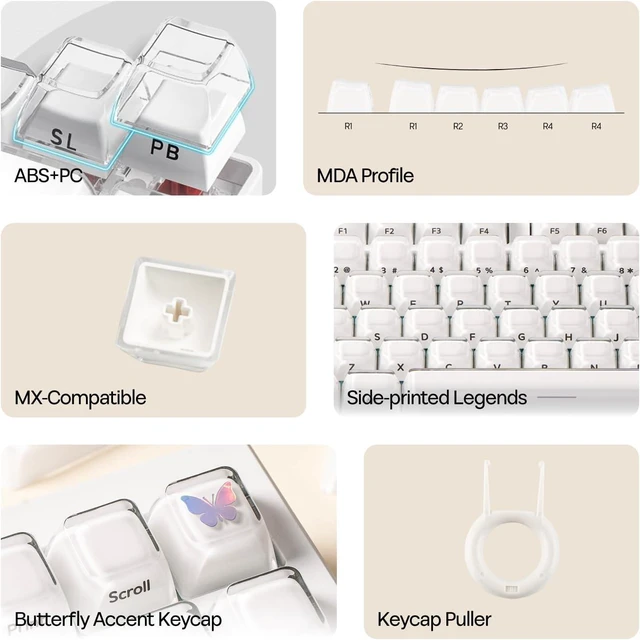 Alt view image 3 of 7 - EPOMAKER Lusterfly Jelly Keycaps Set - 123 Keys Double-Shot Laser Engraved MDA Profile, ABS+PC, Non-Shine-Through, MX-Compatible for 61/68/84/87/98/100/104-Key Mechanical Keyboard (White)