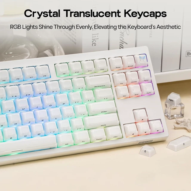 Alt view image 4 of 7 - EPOMAKER Lusterfly Jelly Keycaps Set - 123 Keys Double-Shot Laser Engraved MDA Profile, ABS+PC, Non-Shine-Through, MX-Compatible for 61/68/84/87/98/100/104-Key Mechanical Keyboard (White)