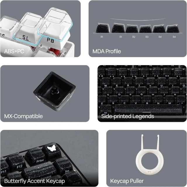 Alt view image 3 of 7 - EPOMAKER Lusterfly Jelly Keycaps Set - 123 Keys Double-Shot Laser Engraved MDA Profile, ABS+PC, Non-Shine-Through, MX-Compatible for 61/68/84/87/98/100/104-Key Mechanical Keyboard (Black)