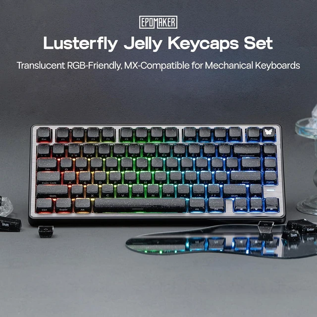 Alt view image 2 of 7 - EPOMAKER Lusterfly Jelly Keycaps Set - 123 Keys Double-Shot Laser Engraved MDA Profile, ABS+PC, Non-Shine-Through, MX-Compatible for 61/68/84/87/98/100/104-Key Mechanical Keyboard (Black)