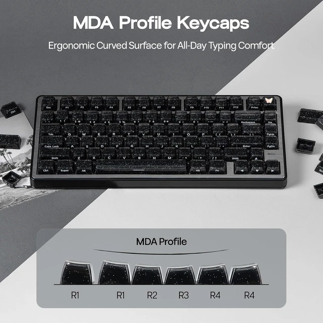 Alt view image 5 of 7 - EPOMAKER Lusterfly Jelly Keycaps Set - 123 Keys Double-Shot Laser Engraved MDA Profile, ABS+PC, Non-Shine-Through, MX-Compatible for 61/68/84/87/98/100/104-Key Mechanical Keyboard (Black)