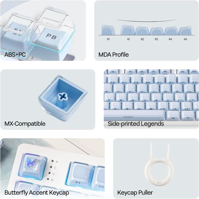 Alt view image 3 of 7 - EPOMAKER Lusterfly Jelly Keycaps Set - 123 Keys Double-Shot Laser Engraved MDA Profile, ABS+PC, Non-Shine-Through, MX-Compatible for 61/68/84/87/98/100/104-Key Mechanical Keyboard (Blue)