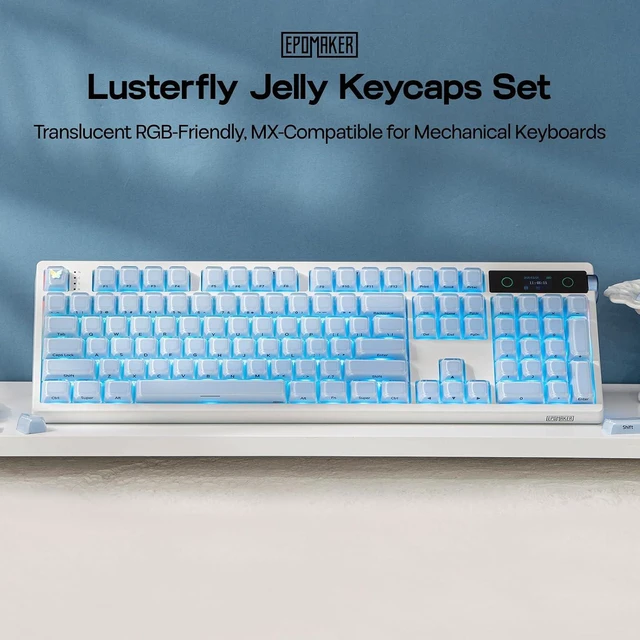 Alt view image 2 of 7 - EPOMAKER Lusterfly Jelly Keycaps Set - 123 Keys Double-Shot Laser Engraved MDA Profile, ABS+PC, Non-Shine-Through, MX-Compatible for 61/68/84/87/98/100/104-Key Mechanical Keyboard (Blue)