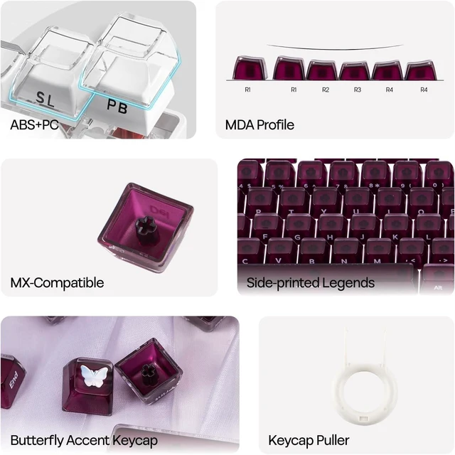 Alt view image 3 of 7 - EPOMAKER Lusterfly Jelly Keycaps Set - 123 Keys Double-Shot Laser Engraved MDA Profile, ABS+PC, Non-Shine-Through, MX-Compatible for 61/68/84/87/98/100/104-Key Mechanical Keyboard (Red)