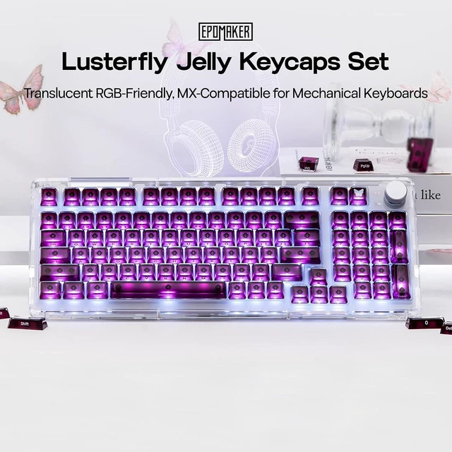 Alt view image 2 of 7 - EPOMAKER Lusterfly Jelly Keycaps Set - 123 Keys Double-Shot Laser Engraved MDA Profile, ABS+PC, Non-Shine-Through, MX-Compatible for 61/68/84/87/98/100/104-Key Mechanical Keyboard (Red)