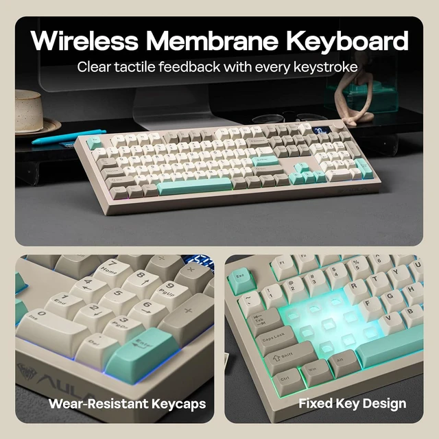 Alt view image 6 of 7 - EPOMAKER Aula S102 PRO Membrane Gaming Keyboard w/TFT Screen & Volume KnobSilent Keyboard with Number Pad for PC Game/Office, BT/2.4G/USB, RGB Backlit, Creamy Silicone Structure (Grey)