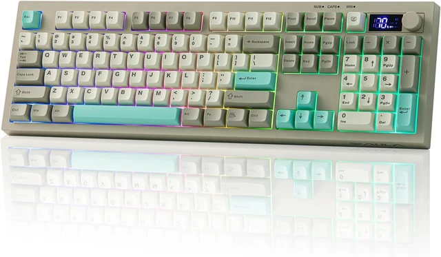 Main image of EPOMAKER Aula S102 PRO Membrane Gaming Keyboard w/TFT Screen & Volume KnobSilent Keyboard with Number Pad for PC Game/Office, BT/2.4G/USB, RGB Backlit, Creamy Silicone Structure (Grey)