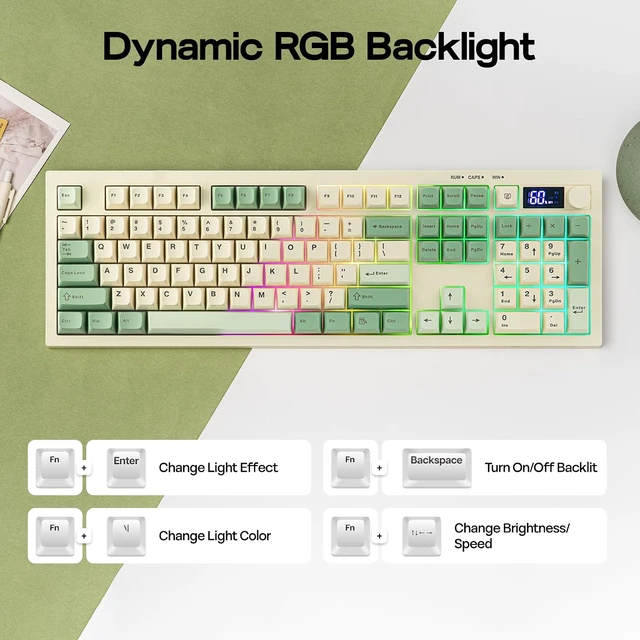 Alt view image 7 of 7 - EPOMAKER Aula S102 PRO Membrane Gaming Keyboard w/TFT Screen & Volume KnobSilent Keyboard with Number Pad for PC Game/Office, BT/2.4G/USB, RGB Backlit, Creamy Silicone Structure (Yellow)