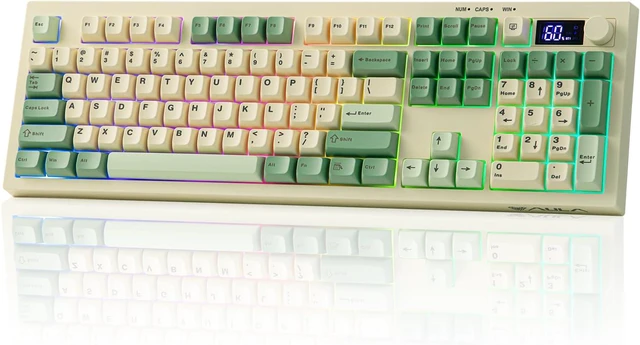 Main image of EPOMAKER Aula S102 PRO Membrane Gaming Keyboard w/TFT Screen & Volume KnobSilent Keyboard with Number Pad for PC Game/Office, BT/2.4G/USB, RGB Backlit, Creamy Silicone Structure (Yellow)